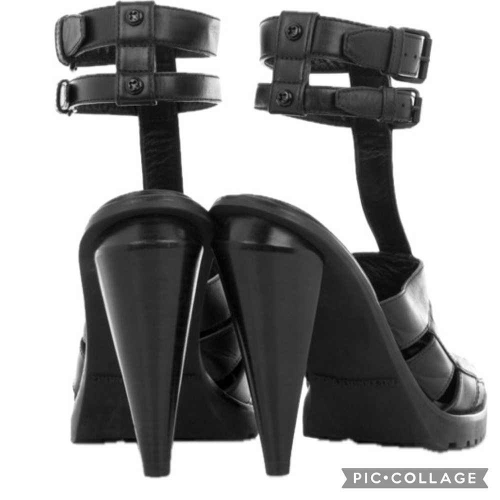 Alexander Wang Abbey Double Ankle Strap High Heel Sandals In Black Leather Y2k View 5